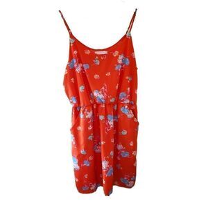 🌸Lush Orange Floral Sleeveless Mini Dress with Pockets